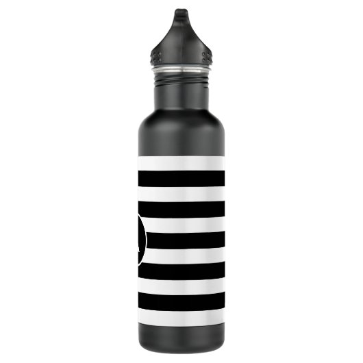 Monogramm auf Schwarz/Weiß Streifen Edelstahlflasche (Rechts)