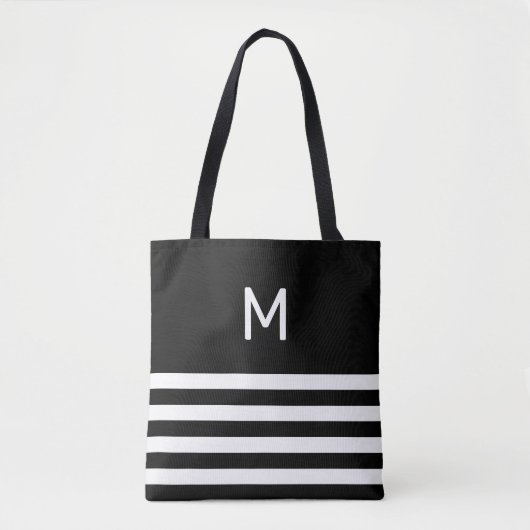 Monogramm auf Schwarz/Weiß Streifen Tasche (Vorderseite)