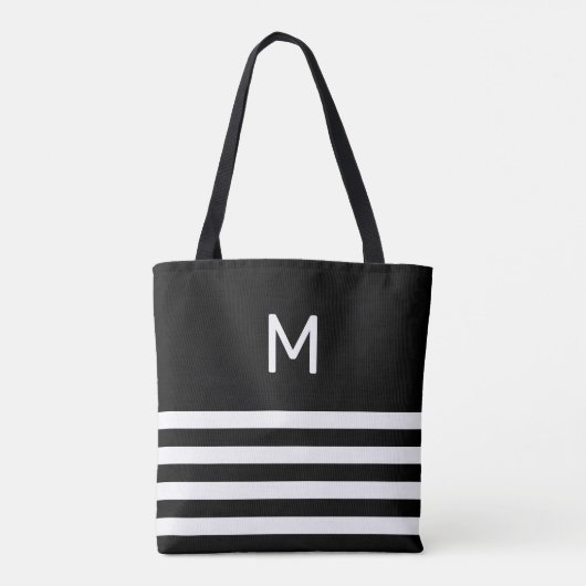 Monogramm auf Schwarz/Weiß Streifen Tasche (Rückseite)