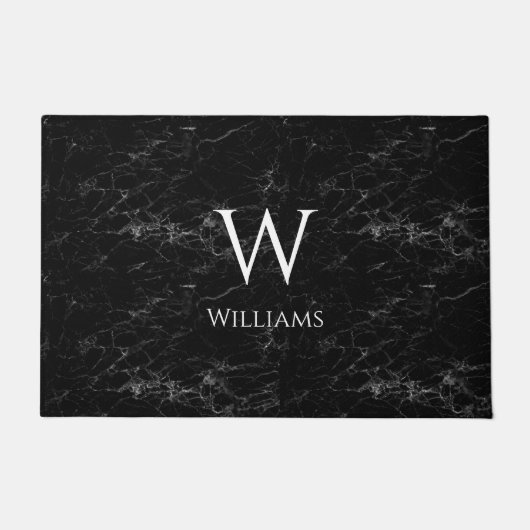 Monogramm auf schwarzem Marmor Moderner, eleganter Fußmatte (Vorderseite)