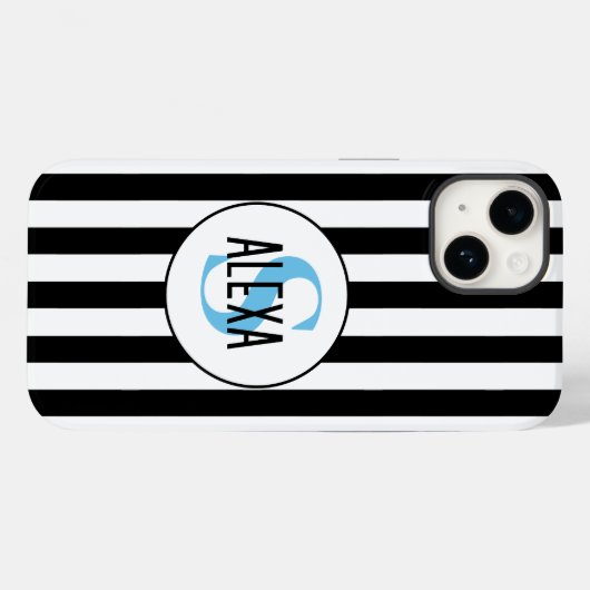 Monogramm auf schwarzen und weißen Streifen Case-Mate iPhone Hülle (Rückseite (Horizontal))