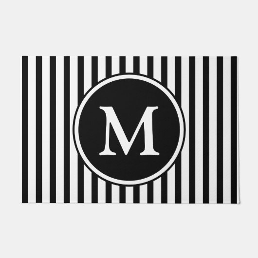 Monogramm auf schwarzen und weißen Streifen Fußmatte (Vorderseite)
