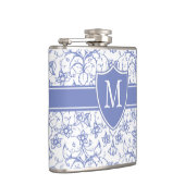 Monogramm auf stylisches blaues Periwinkelmuster Flachmann (Rechts)