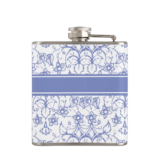 Monogramm auf stylisches blaues Periwinkelmuster Flachmann (Rückseite)