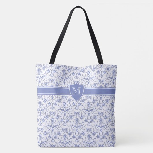 Monogramm auf stylisches Periwinkle Blue Ogee Must Tasche (Rückseite)