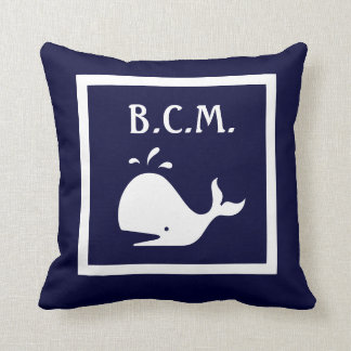 Monogramm auf Wal & Anchor WHITE auf BLUE PILLOW Kissen