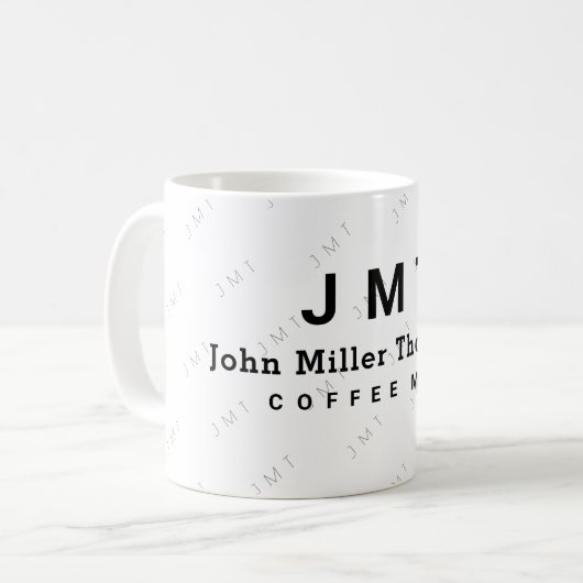 Monogramm auf weiße Tasse mit Name (Vorderseite Links)