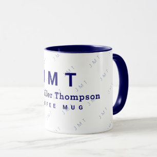Monogramm auf weiße und blaue Tasse mit Namen