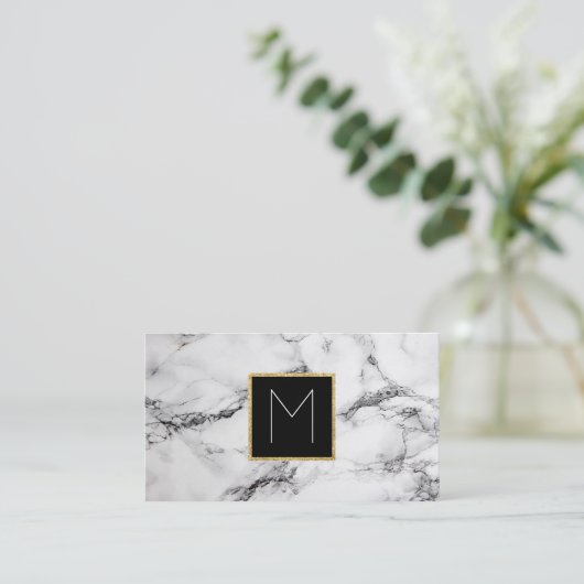 Monogramm auf weißem Marmor Visitenkarte (Stehend Vorderseite)