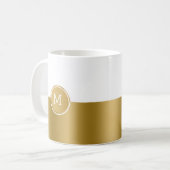 Monogramm auf weißem und goldfarbenem Splitscreen Kaffeetasse (Vorderseite Links)