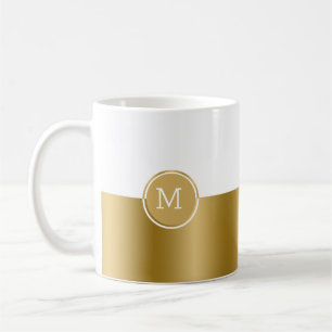 Monogramm auf weißem und goldfarbenem Splitscreen Kaffeetasse