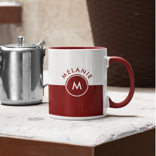 Monogramm auf weißem und maronen Splitscreen Tasse