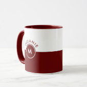 Monogramm auf weißem und maronen Splitscreen Tasse (Vorderseite Links)