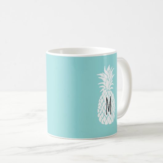 Monogramm auf weißer Ananas Kaffeetasse (VorderseiteRechts)
