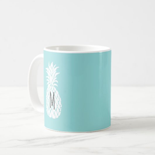 Monogramm auf weißer Ananas Kaffeetasse (Vorderseite Links)