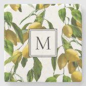Monogramm auf Zitronenmuster Steinuntersetzer (Vorderseite)