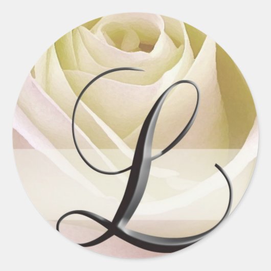 Monogramm-Aufkleber der Rose White Bridal Initial Runder Aufkleber (Vorderseite)