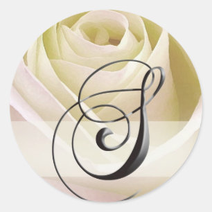Monogramm-Aufkleber der Rose White Bridal Initial Runder Aufkleber