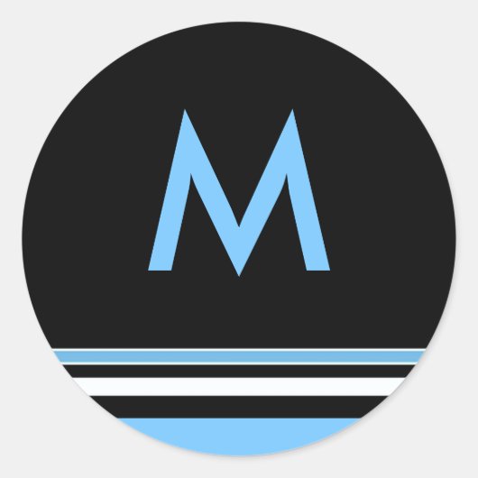 Monogramm-Aufkleber für Blau und Schwarz Runder Aufkleber (Vorderseite)