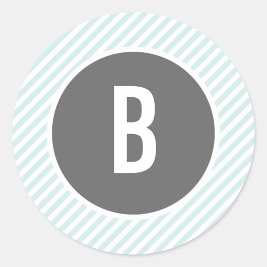 Monogramm-Aufkleber für blaue Streifen Runder Aufkleber (Vorderseite)