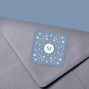 Monogramm-Aufkleber für die blaue Blume Quadratischer Aufkleber