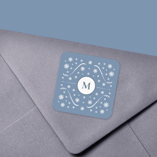 Monogramm-Aufkleber für die blaue Blume Quadratischer Aufkleber