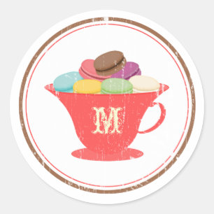Monogramm-Aufkleber für französische Macarons Runder Aufkleber