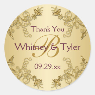 Monogramm-Aufkleber für Pflaumenwein und Goldflore Runder Aufkleber