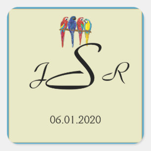 Monogramm-Aufkleber für tropische Papeln Quadratischer Aufkleber