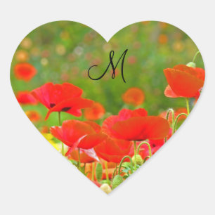 Monogramm-Aufkleber Karten Siegel Rote Mohnblumen Herz-Aufkleber