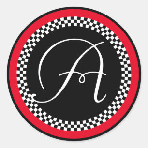 Monogramm-Aufkleber mit Karton mit roter Grenze Runder Aufkleber