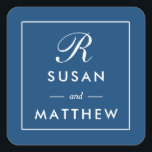 Monogramm-Aufkleber mit klassischer dünner Grenze, Quadratischer Aufkleber<br><div class="desc">Classic Thin Border Monogram Sticker,  Navy Blue Ein einfacher,  aber klassischer personalisierter Monogramm Hochzeitsticker. Verwenden Sie als Umschlag Aufkleber oder Bevorzugung Tag. Ändern Sie Ihre Informationen mithilfe des Vorlagenformulars.</div>