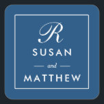 Monogramm-Aufkleber mit klassischer dünner Grenze, Quadratischer Aufkleber<br><div class="desc">Classic Thin Border Monogram Sticker,  Navy Blue Ein einfacher,  aber klassischer personalisierter Monogramm Hochzeitsticker. Verwenden Sie als Umschlag Aufkleber oder Bevorzugung Tag. Ändern Sie Ihre Informationen mithilfe des Vorlagenformulars.</div>