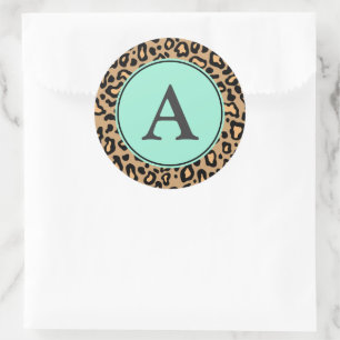 Monogramm-Aufkleber mit Leopardenmuster Runder Aufkleber