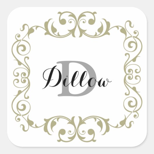Monogramm-Aufkleber Quadratischer Aufkleber (Vorderseite)