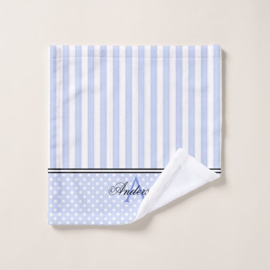 Monogramm aus blau-weißen Streifen Badhandtuch Set (Waschlappen)