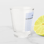 Monogramm aus blau-weißen Streifen Schnapsglas (Links)