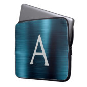 Monogramm aus blauem Metallic Modernes Chic Laptopschutzhülle (Vorderseite Links)