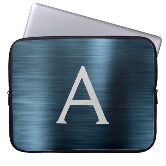 Monogramm aus blauem Metallic Modernes Chic Laptopschutzhülle (Vorderseite)