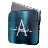 Monogramm aus blauem Metallic Modernes Chic Laptopschutzhülle (Vorderseite Links)