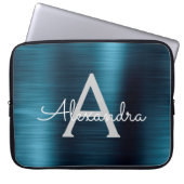 Monogramm aus blauem Metallic Modernes Chic Laptopschutzhülle (Vorderseite)