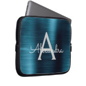Monogramm aus blauem Metallic Modernes Chic Laptopschutzhülle (Vorne Rechts)
