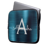 Monogramm aus blauem Metallic Modernes Chic Laptopschutzhülle (Vorderseite Links)