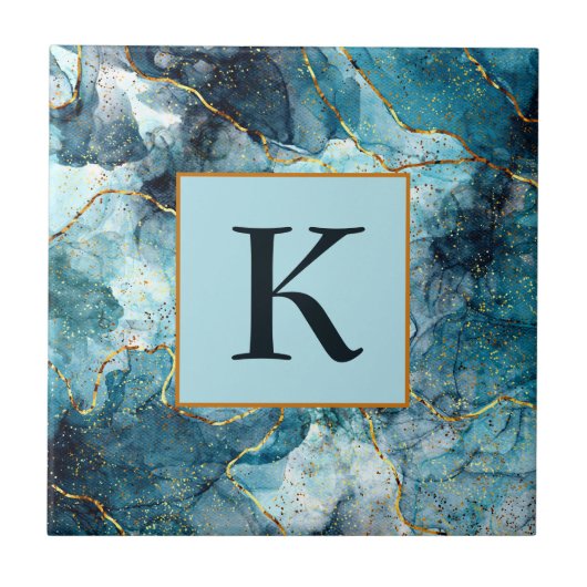 Monogramm aus blauem und goldglattem Marmor Fliese (Vorderseite)