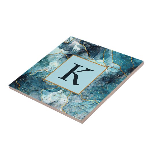 Monogramm aus blauem und goldglattem Marmor Fliese (Seite)