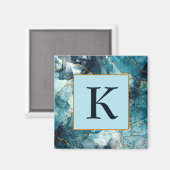 Monogramm aus blauem und goldglattem Marmor Magnet (Vorderseite/Rückseite)