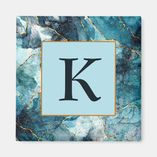 Monogramm aus blauem und goldglattem Marmor Magnet