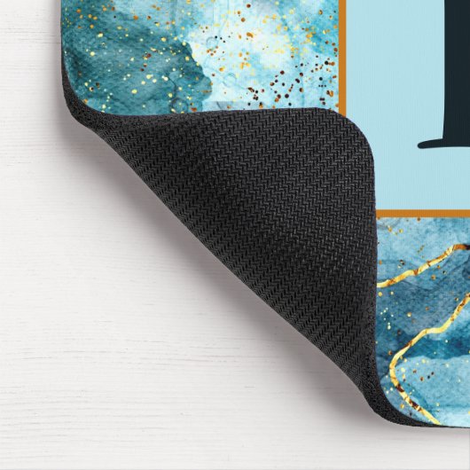 Monogramm aus blauem und goldglattem Marmor Mousepad (Ecke)