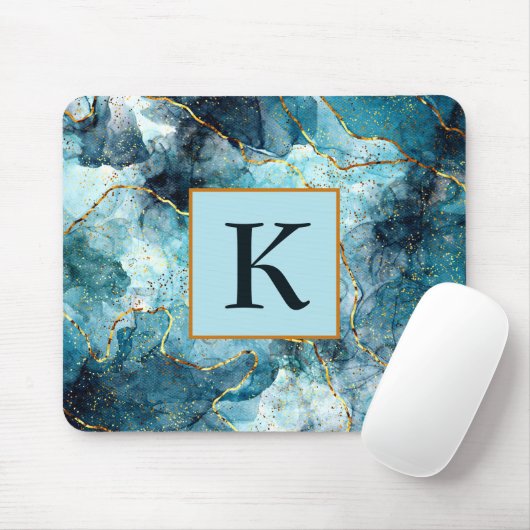 Monogramm aus blauem und goldglattem Marmor Mousepad (Mit Mouse)