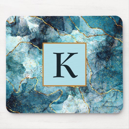 Monogramm aus blauem und goldglattem Marmor Mousepad (Vorne)